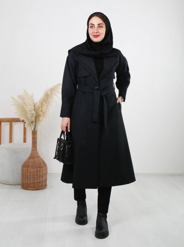 مانتو بلند دو یقه آستین مچی کد 2476