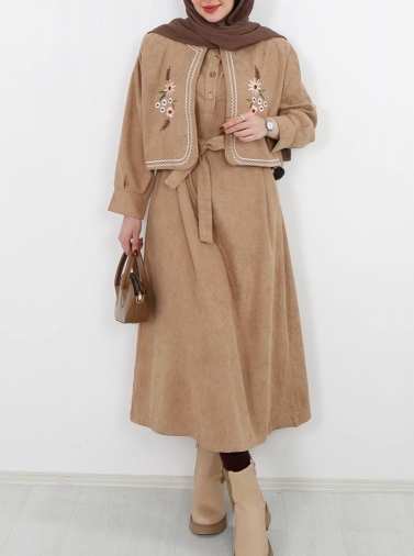 ست کت و سارافون مخمل کبریتی کد 2532